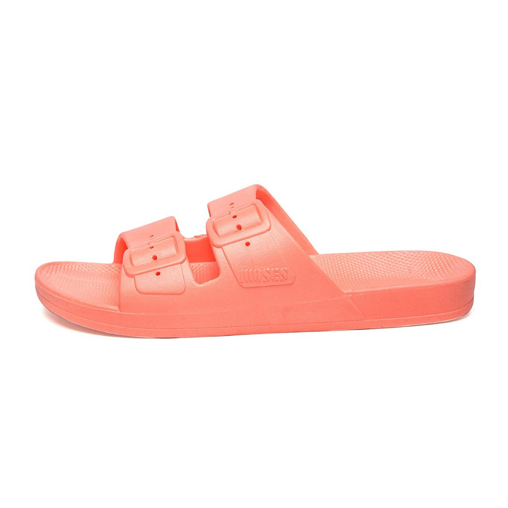 Hit the beach in style this summer with the Freedom Moses Capri Coral Slides! These vibrant and stylish sandals feature a unique flexible PVC with great grip to keep you on your feet, fixed buckles for a secure fit and an ultimate footbed for support and comfort. 