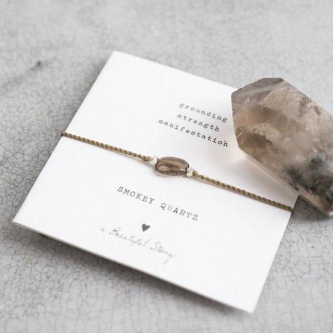 A Beautiful Story, Bring positive vibes to your wardrobe with this super stylish Smokey Quartz gold bracelet. Handcrafted in Nepal using cotton thread